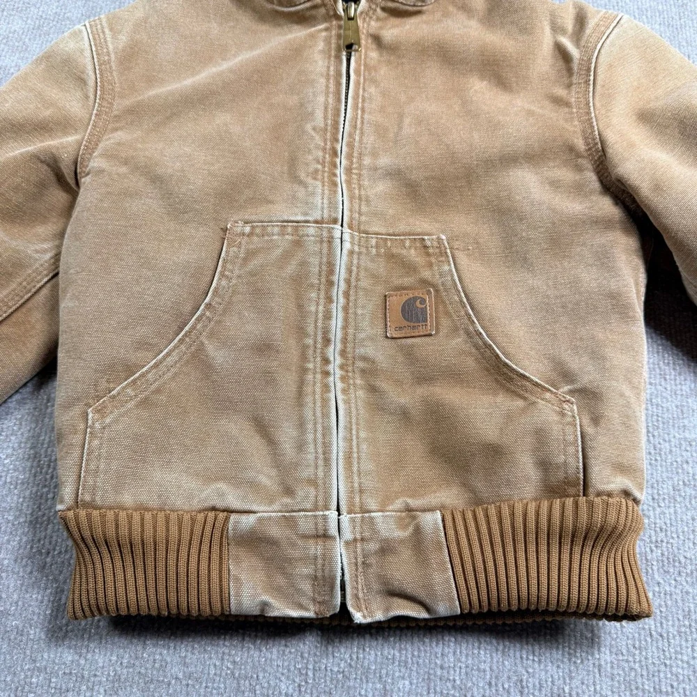 Vintage Carhartt YYJ130 Kids Jacket Hooded Cotton Duck Canvas‎ Brown Size 6/7